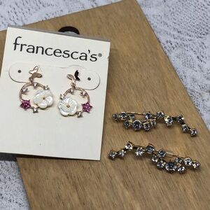 New Baublebar and Francesca's earrings sparkling bundle, dangle drop and climber